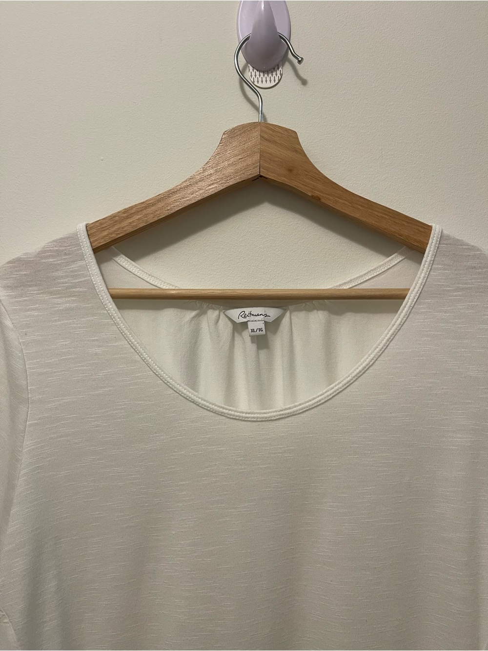 Reitmans Cream Short-Sleeve Ruffle-Hem Tee Top - Picture 3 of 8